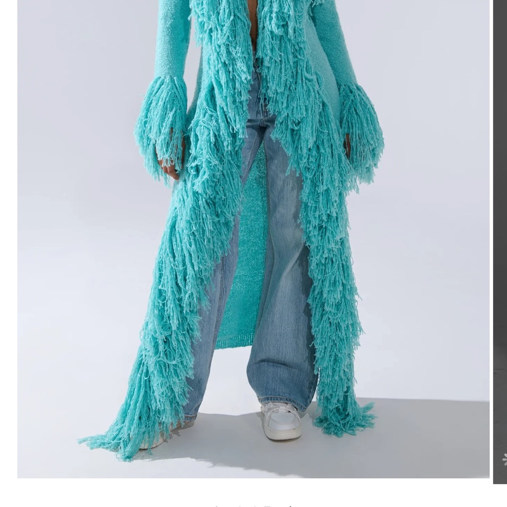 AKIRA Turquoise Fringe Long Coat